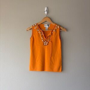 vintage y2k joseph sea shell beaded orange ribbed tank top
